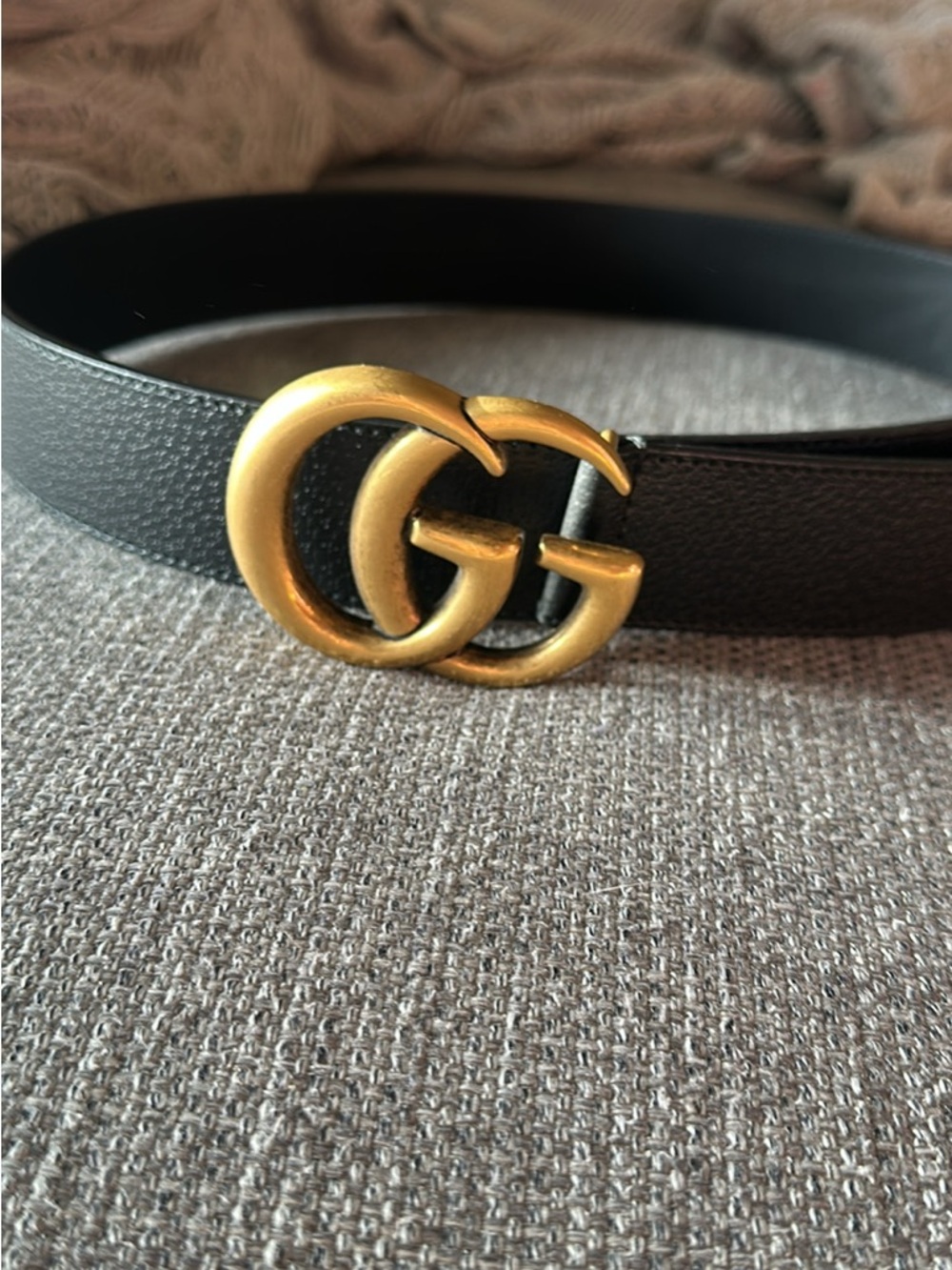 Gucci Black Leather Belt with Gold Double G Buckle